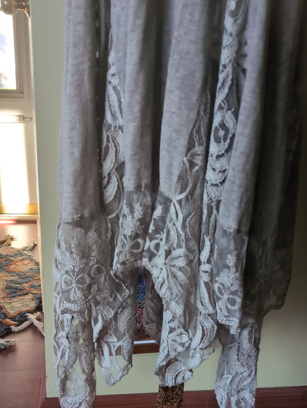 Aziza by Biz Gray Lace Hem Sleeveless Boho Midi Dress Shark Bite Hem - Picture 5 of 15